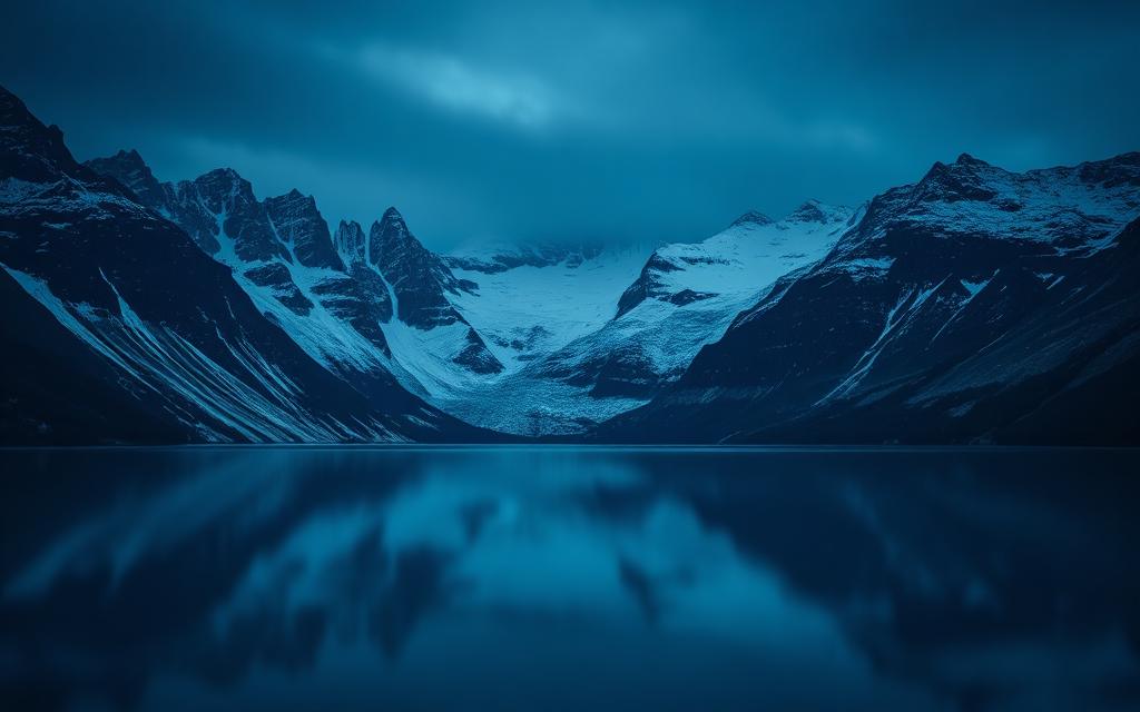 Colorado — Alpine peaks above a still mountain lake at dusk