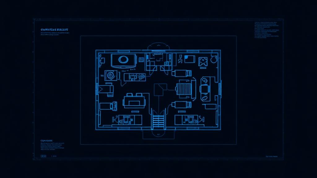 Blueprint of a courthouse floor plan with procedural flow lines