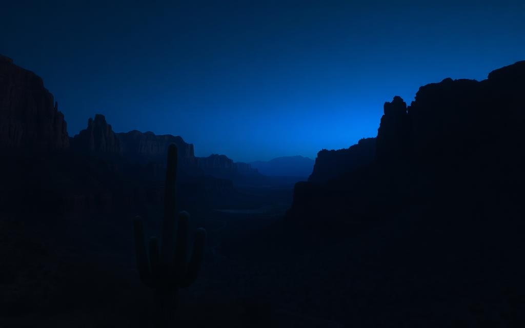 Arizona — Desert canyon and red rock formations at twilight