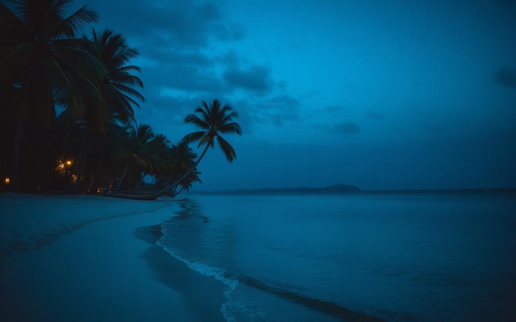 Florida — Palm-lined tropical shoreline at dusk